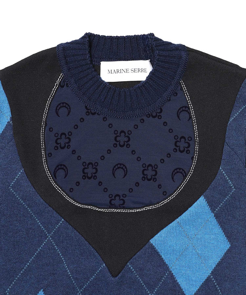 Upcycled Argyle Knit Fitted Sweater-Marine Serre-Forget-me-nots Online Store