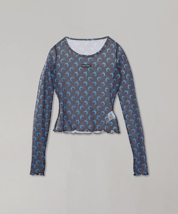 Moon Printed Mesh Second Skin Cropped Top-Marine Serre-Forget-me-nots Online Store