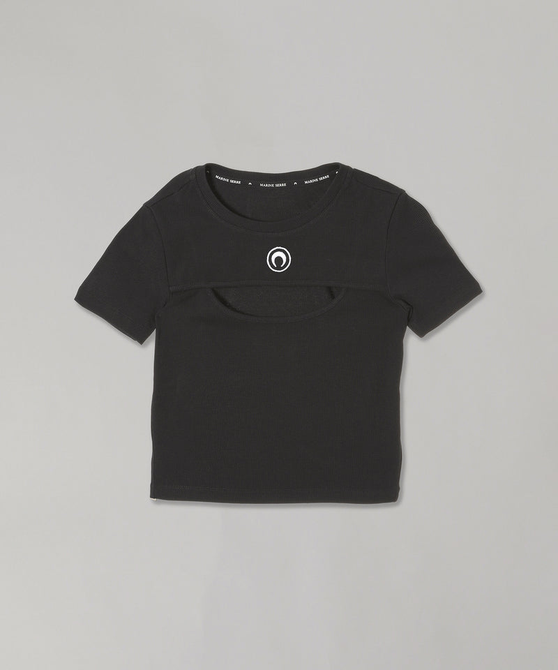 Moon Logo Ribbed Jersey Cut-Out T-Shirt-Marine Serre-Forget-me-nots Online Store