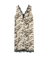 Printed Stretch Satin V-Neck M