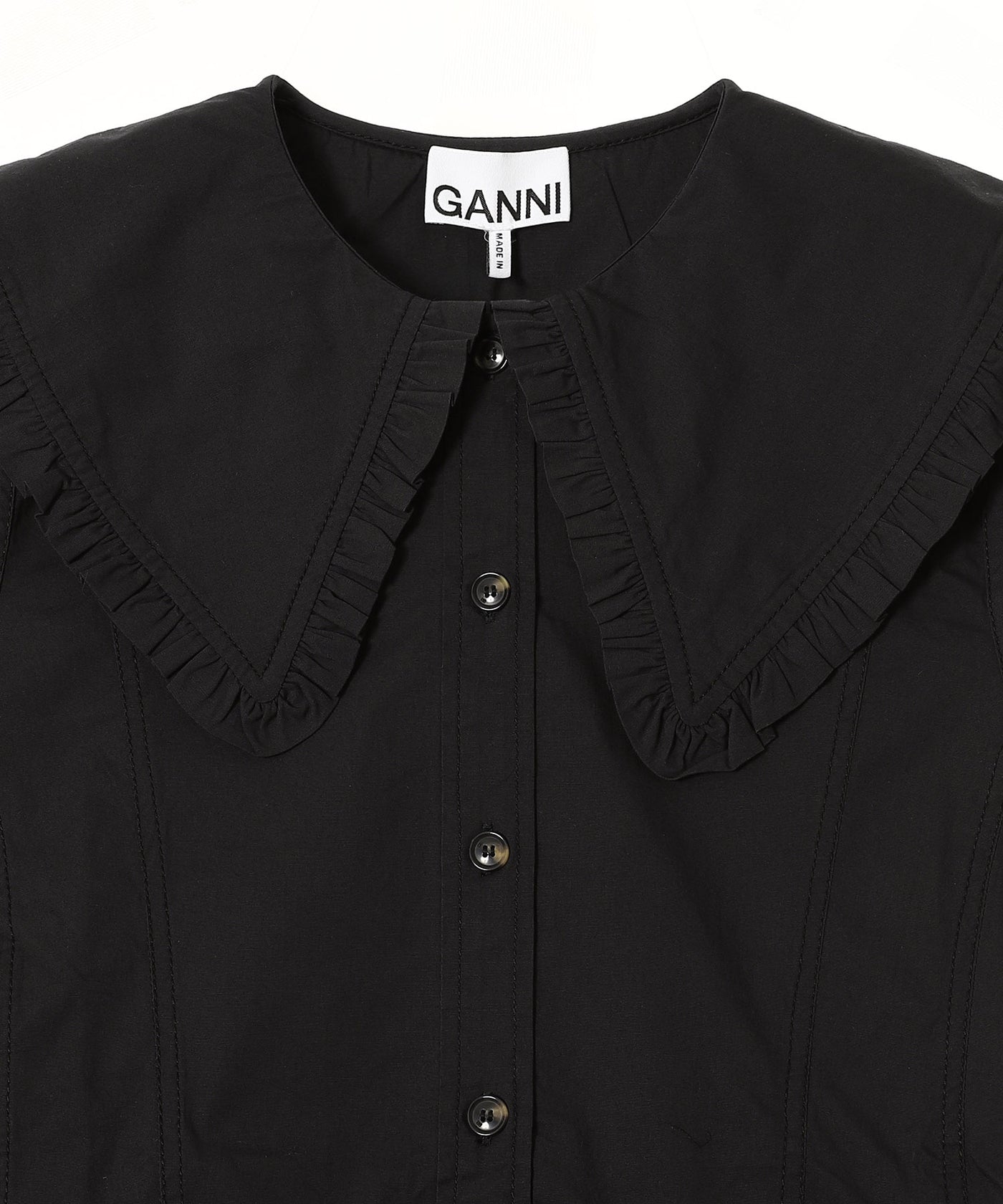 GANNI ガニー　ノースリーブ　コットンポプリンシャツ　36 ブラック　黒 GANNI（ガニー） ブラウス シャツ GANNI FLOCKED ORGANZA PEPLUM