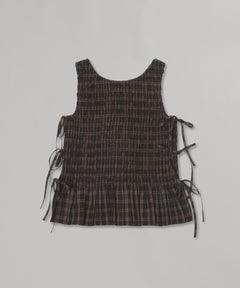 Yarn Dyed Check Smocked Tie String Top-GANNI-Forget-me-nots Online Store
