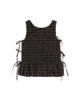 Yarn Dyed Check Smocked Tie String Top