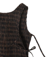 Yarn Dyed Check Smocked Tie String Top