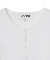 Compact Pointelle Rib Jersey Ls Button Top-GANNI-Forget-me-nots Online Store