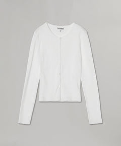 Compact Pointelle Rib Jersey Ls Button Top-GANNI-Forget-me-nots Online Store