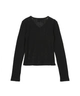Compact Pointelle Rib Jersey Ls Button Top-GANNI-Forget-me-nots Online Store