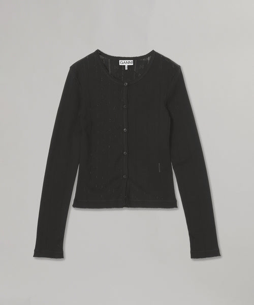 Compact Pointelle Rib Jersey Ls Button Top-GANNI-Forget-me-nots Online Store