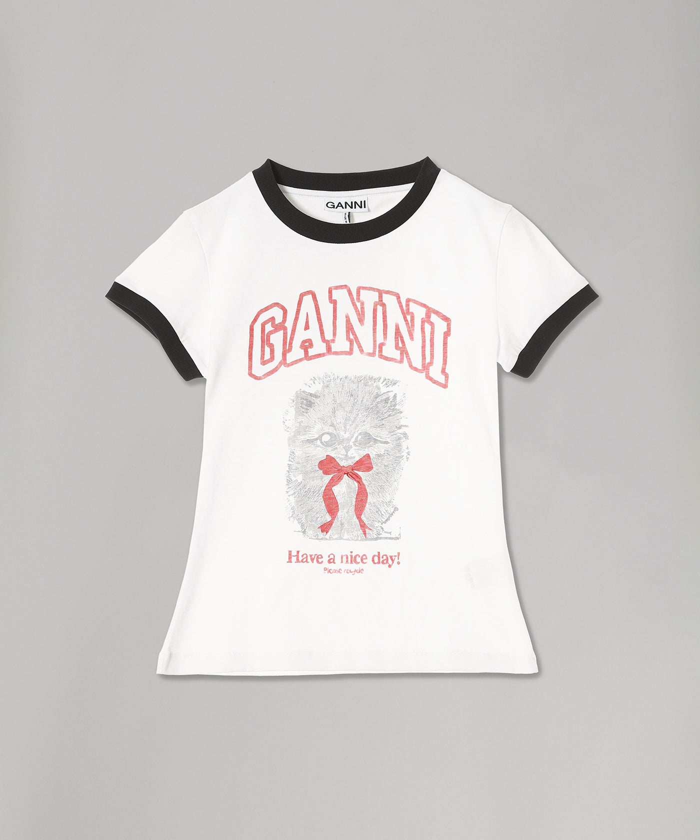 GANNI✨ポルカドットブラウス定価7万ビジューロゴ白黒ギャザー