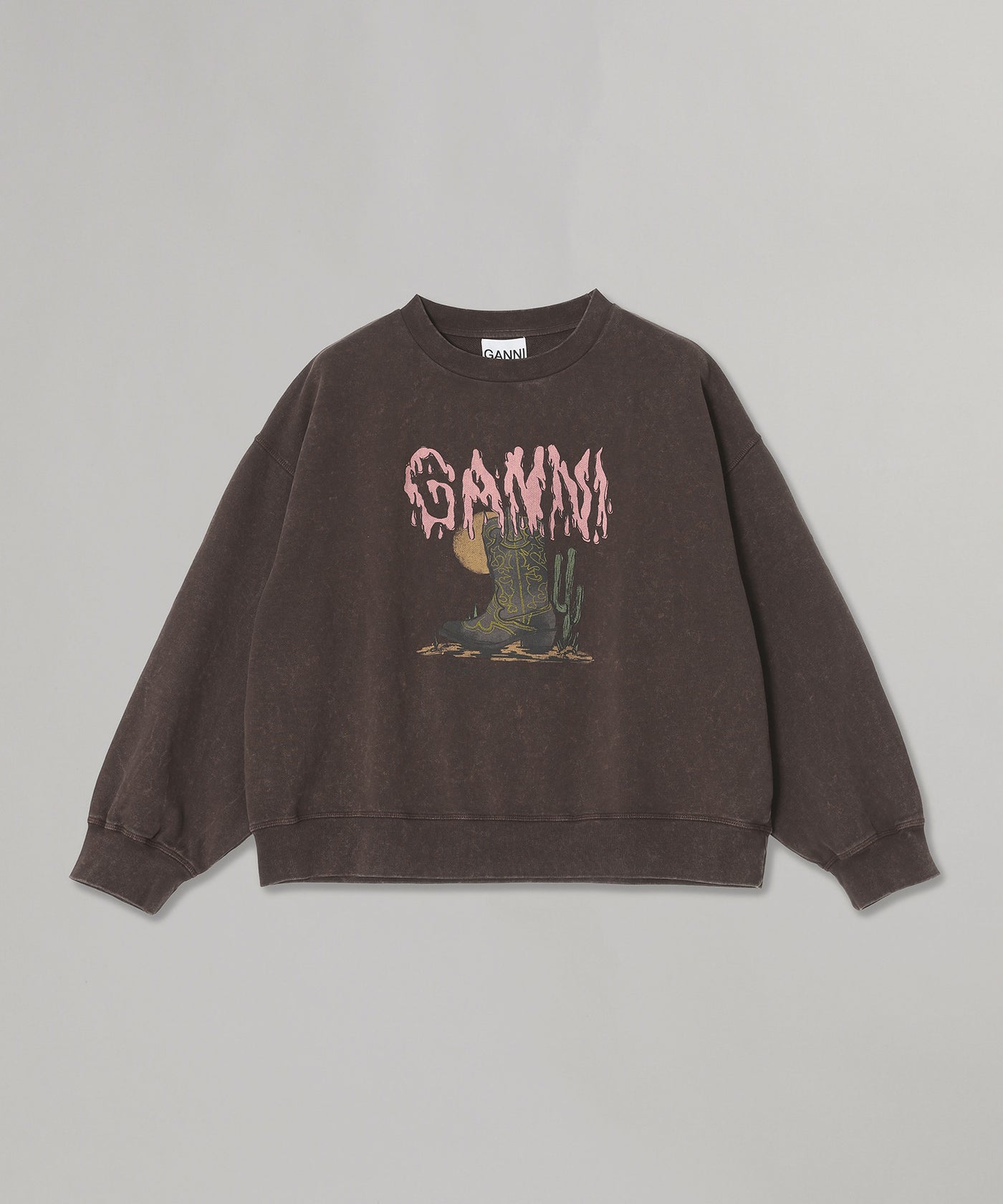 GANNI ガニー スウェット トレーナー ボックスシルエット ブラウン S Isoli Crewneck Washed Effect｜ガニー(GANNI)｜Forget-me-nots Online