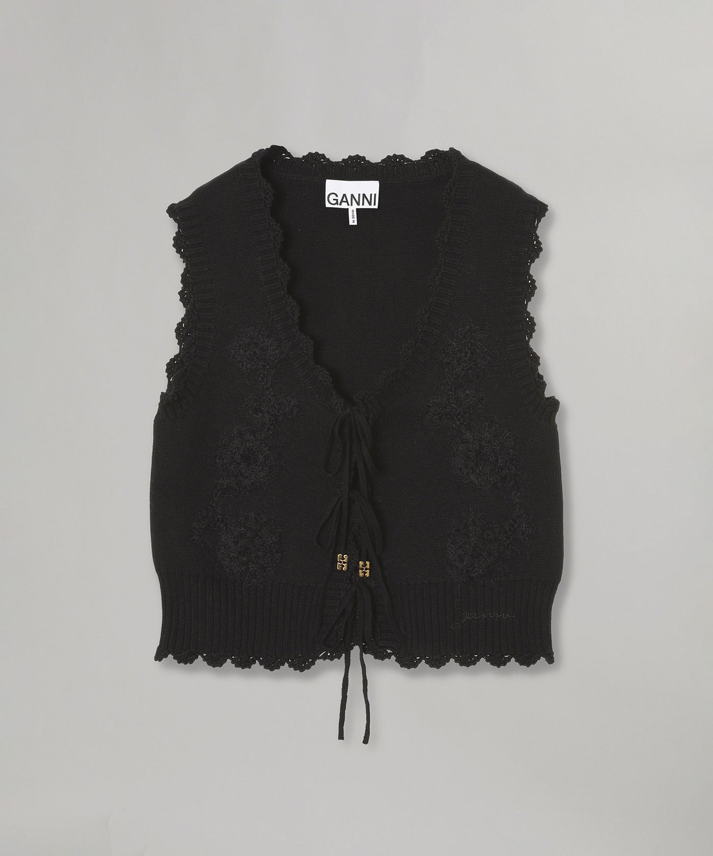 Cotton Cashmere Crochet Applique Vest｜ガニー(GANNI)｜Forget-me