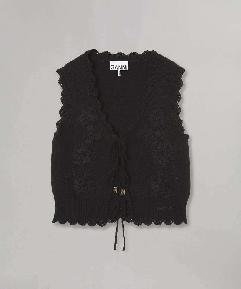 Cotton Cashmere Crochet Applique Vest｜ガニー(GANNI)｜Forget-me