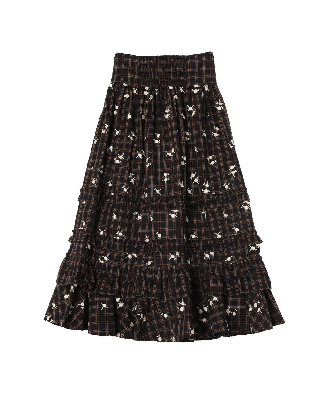 Yarn Dyed Check Long Tiered Frill Skirt｜ガニー(GANNI)｜Forget-me