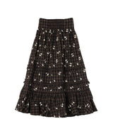 Yarn Dyed Check Long Tiered Frill Skirt