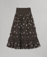 Yarn Dyed Check Long Tiered Frill Skirt