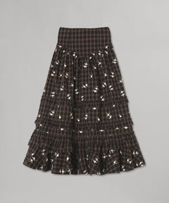Yarn Dyed Check Long Tiered Frill Skirt-GANNI-Forget-me-nots Online Store
