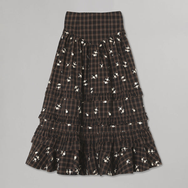 Yarn Dyed Check Long Tiered Frill Skirt｜ガニー(GANNI)｜Forget-me