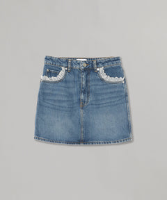 Rigid Denim Lace Mini Skirt-GANNI-Forget-me-nots Online Store