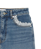 Rigid Denim Lace Mini Skirt