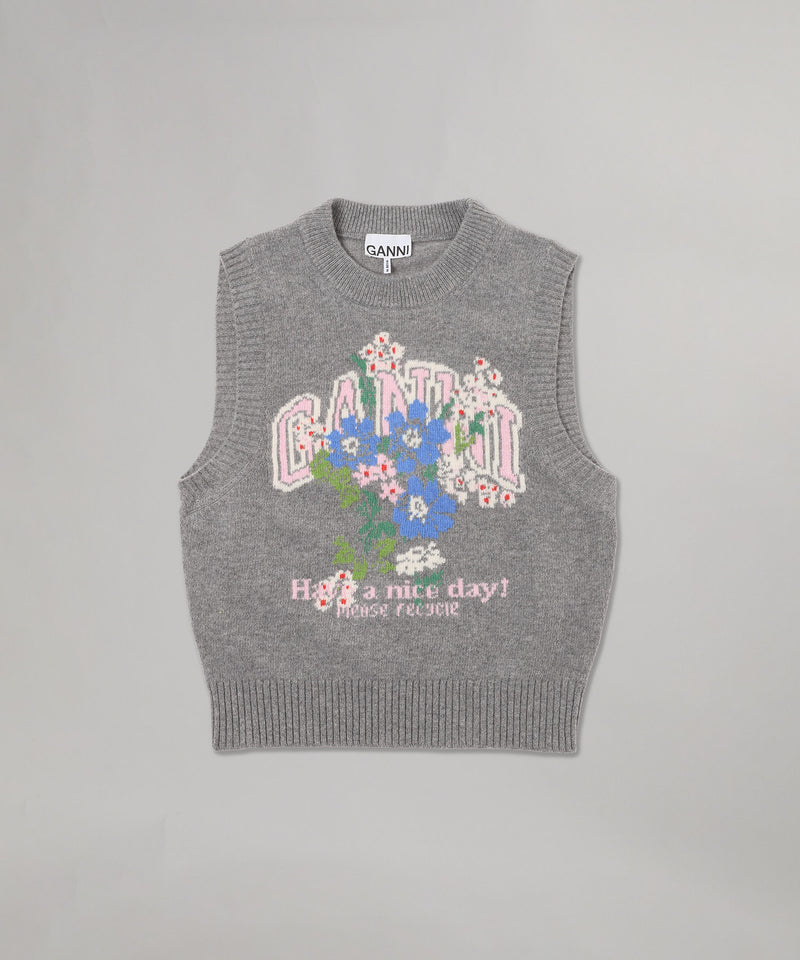 Graphic Wool Vest Flowers｜ガニー(GANNI)｜Forget-me-nots Online Store