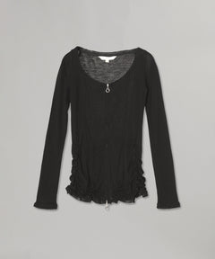 Aerial Smocked Zip-Up Cardigan-PONDER.ER-Forget-me-nots Online Store