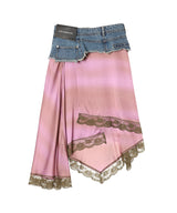 Denim Combination Lace Hem Skirt-Andersson Bell-Forget-me-nots Online Store