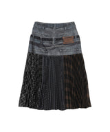 Double Belt Printed Accordion Pleats Skirt