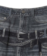 Double Belt Printed Accordion Pleats Skirt