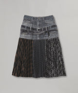 Double Belt Printed Accordion Pleats Skirt