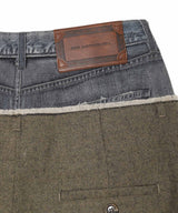 Denim-Waist Herringbone Trouse