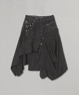 Reworked Denim Panel Wrap Skirt