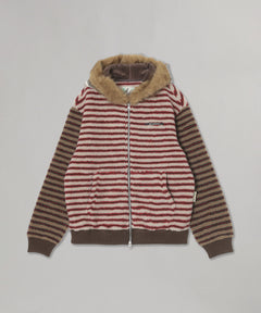 Unisex Stripe Patchwork Fleece Hoodie Zip-Up-Andersson Bell-Forget-me-nots Online Store