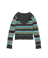 Layered Multi-Stripe Hooded Cardigan
