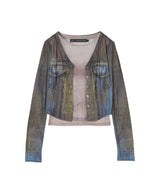 Trompe Loeil Denim Layered Tattoo Top