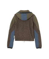 Fur Color-Blocked Hooded Zip-U