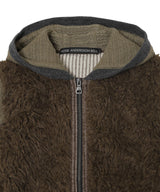 Fur Color-Blocked Hooded Zip-U