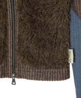 Fur Color-Blocked Hooded Zip-U