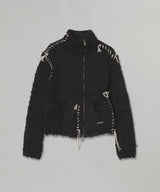 Hand Stitched Hairy Zip-Up Cardigan