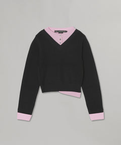 Layered Shirt Cuff Knit Top-Andersson Bell-Forget-me-nots Online Store