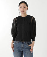 Fluted Lucent Puff Sleeve Cardigan