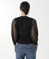 Fluted Lucent Puff Sleeve Cardigan