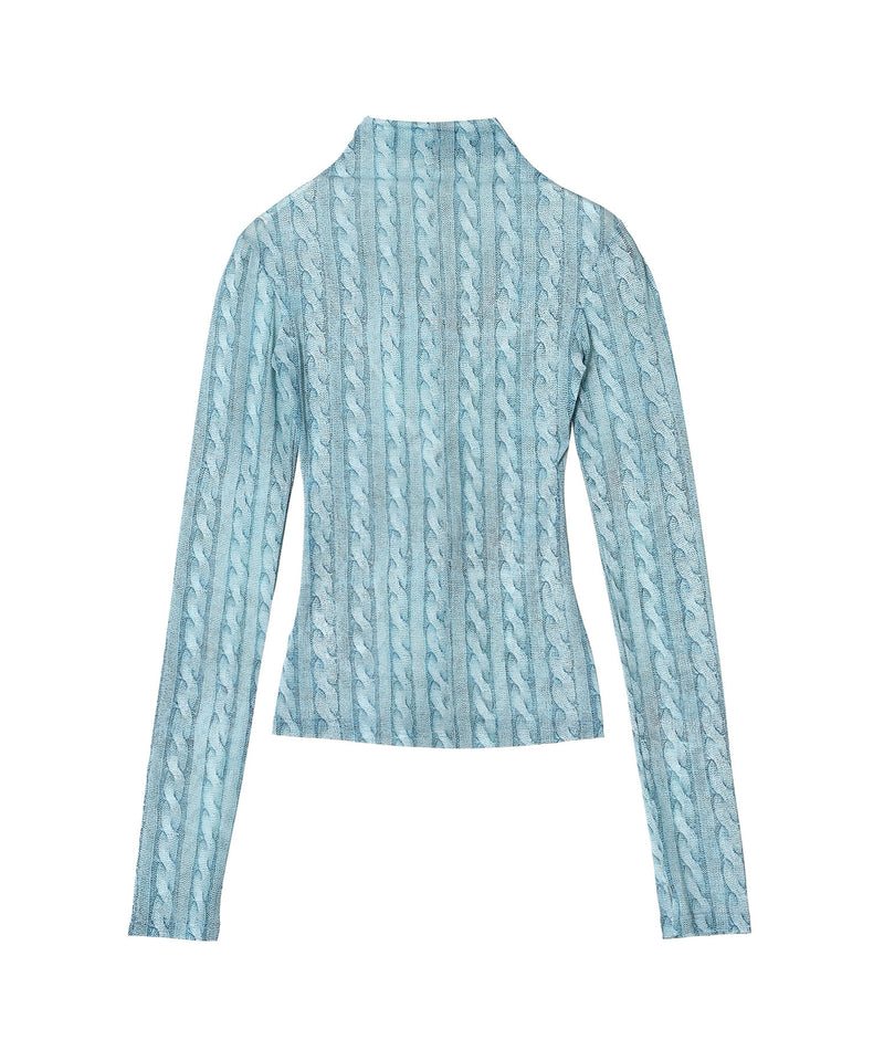 Turtleneck Top Printed Cable Knit Blue-AVAVAV-Forget-me-nots Online Store