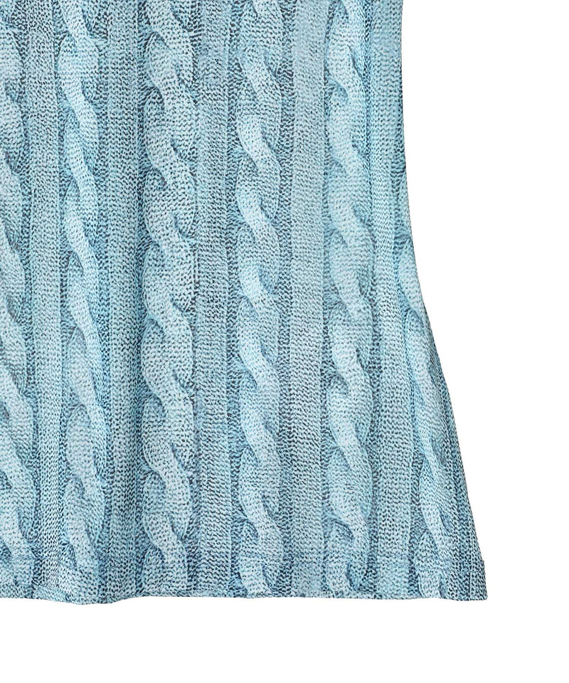 Turtleneck Top Printed Cable Knit Blue-AVAVAV-Forget-me-nots Online Store