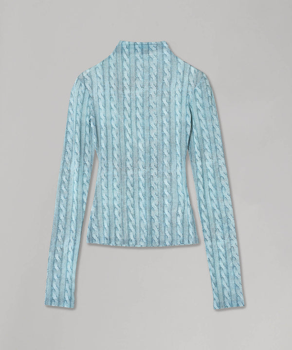 Turtleneck Top Printed Cable Knit Blue-AVAVAV-Forget-me-nots Online Store