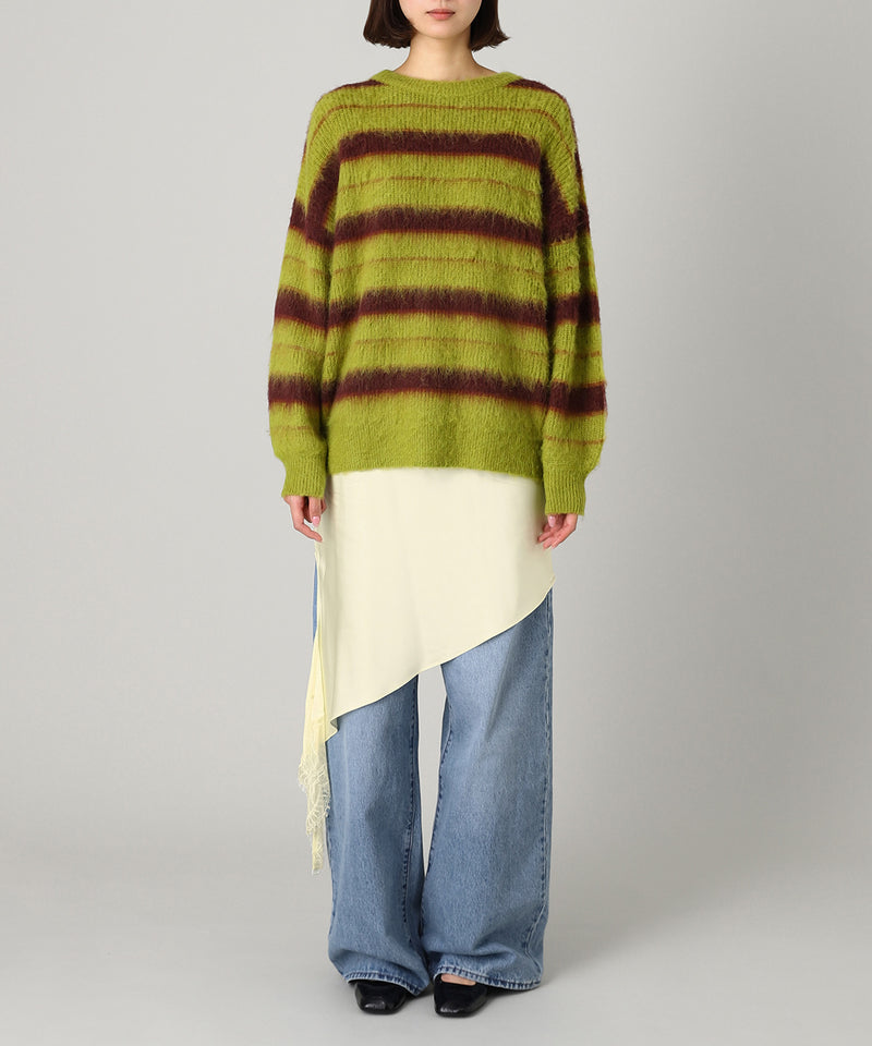 Border Crew Neck Knit-Forget-me-nots-Forget-me-nots Online Store