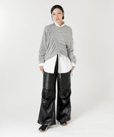 Coated Wide Tuck Pants-Forget-me-nots-Forget-me-nots Online Store