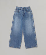 Wide Straight Denim Pants With Studs-Forget-me-nots-Forget-me-nots Online Store