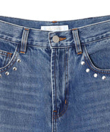 Wide Straight Denim Pants With Studs-Forget-me-nots-Forget-me-nots Online Store