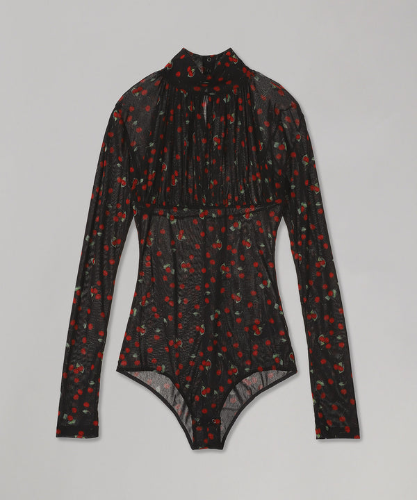 Printed Velvet Tulle Turtleneck Bodysuit-FETICO-Forget-me-nots Online Store