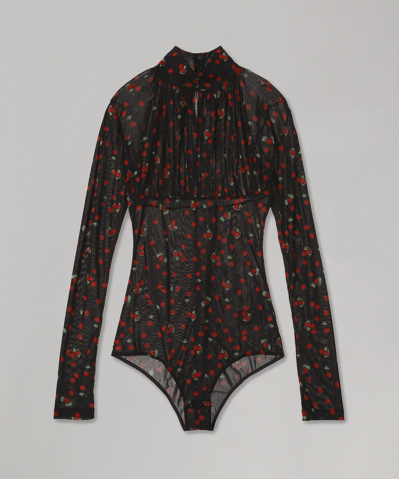 Printed Velvet Tulle Turtleneck Bodysuit-FETICO-Forget-me-nots Online Store